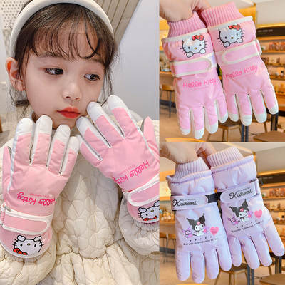 Children's ski gloves winter fleece-lined thickened waterproof cold-proof warm gloves for boys and girls