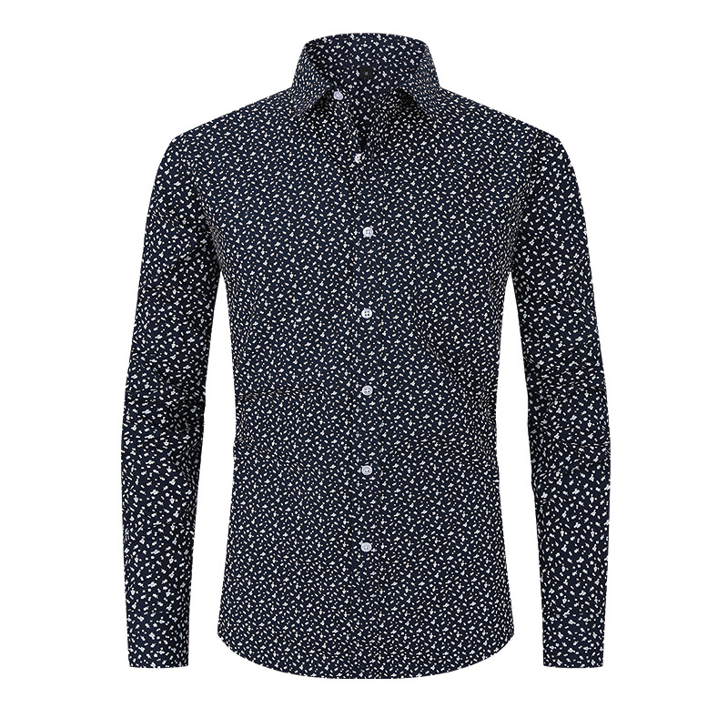Men's New Printed Foreign Trade Shirt Spring and Summer Cross-border Lapel Long-sleeved Loose American Size Men's Large Size Shirt Men's Autumn