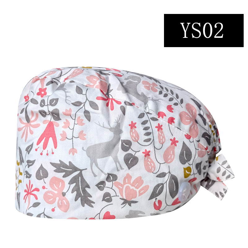 Pure Cotton Christmas printing hat nurse cap surgical cap gourd cap surgical work cap dental clinic sweat-absorbing cap