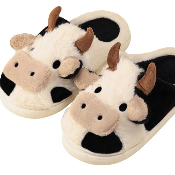 Cow closed toe cotton slippers winter fashion girls winter warm thick bottom non-slip home couple slippers boys and girls shoes