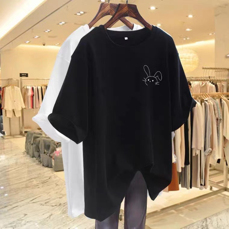 Large Edition Long Pure Cotton Crewneck Texture Apricot Short-sleeved T-shirt Women's 2023 Summer New European Half-sleeved T-shirt ins