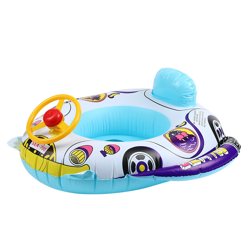 Children's cartoon inflatable swimming ring with steering wheel car horn boat seat baby swimming ring wholesale