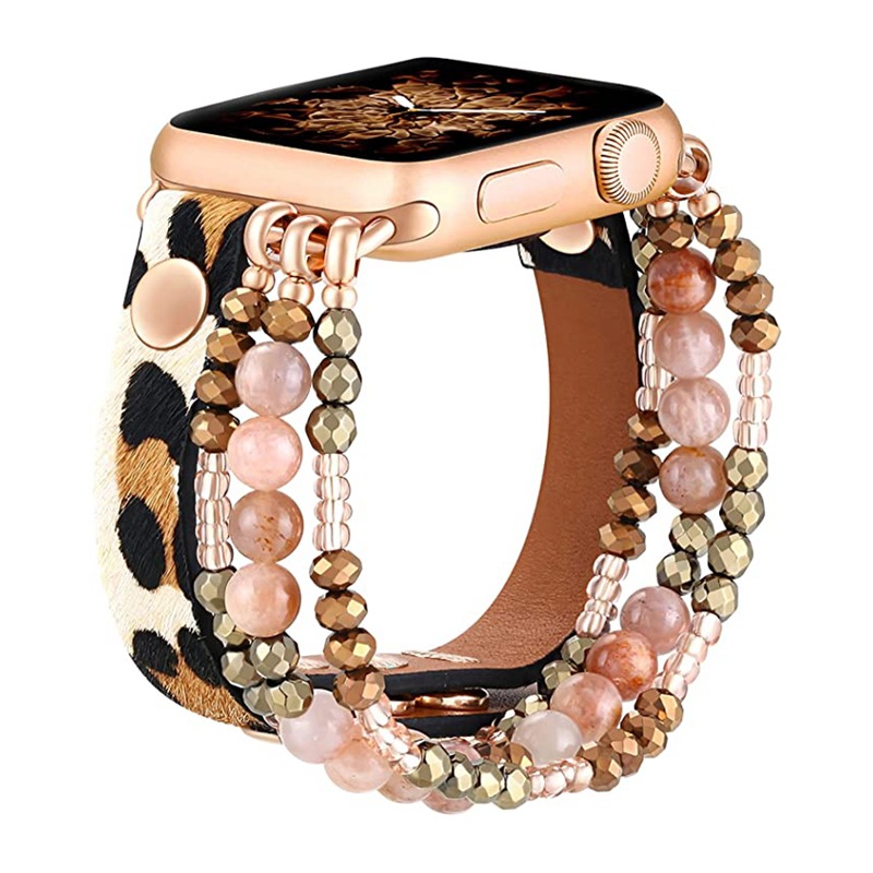For apple watch leather pearl beaded strap iwatch smart watch jewelry wristband