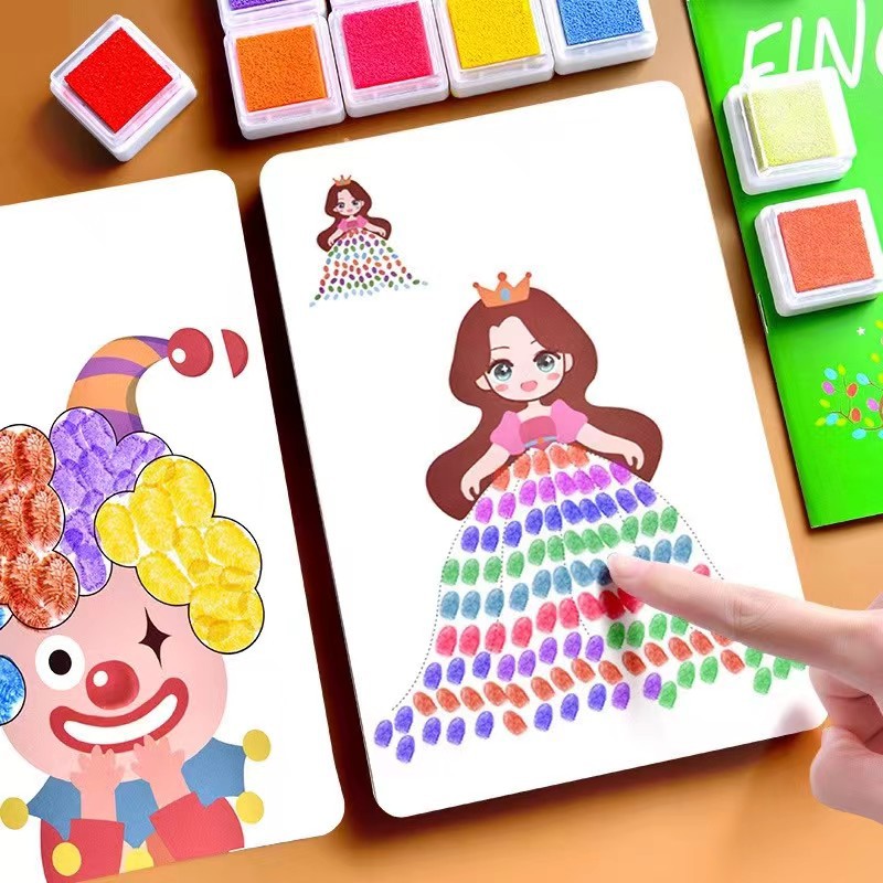 Cross-border children's finger painting 12 color printing table non-toxic color inkpad painting card album baby graffiti painting English version