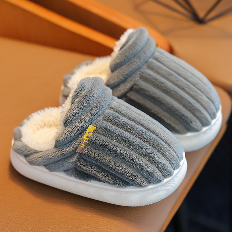 Winter Children's cotton slippers boys and girls non-slip warm bag heel parent-child plush fleece-lined home baby cotton slippers