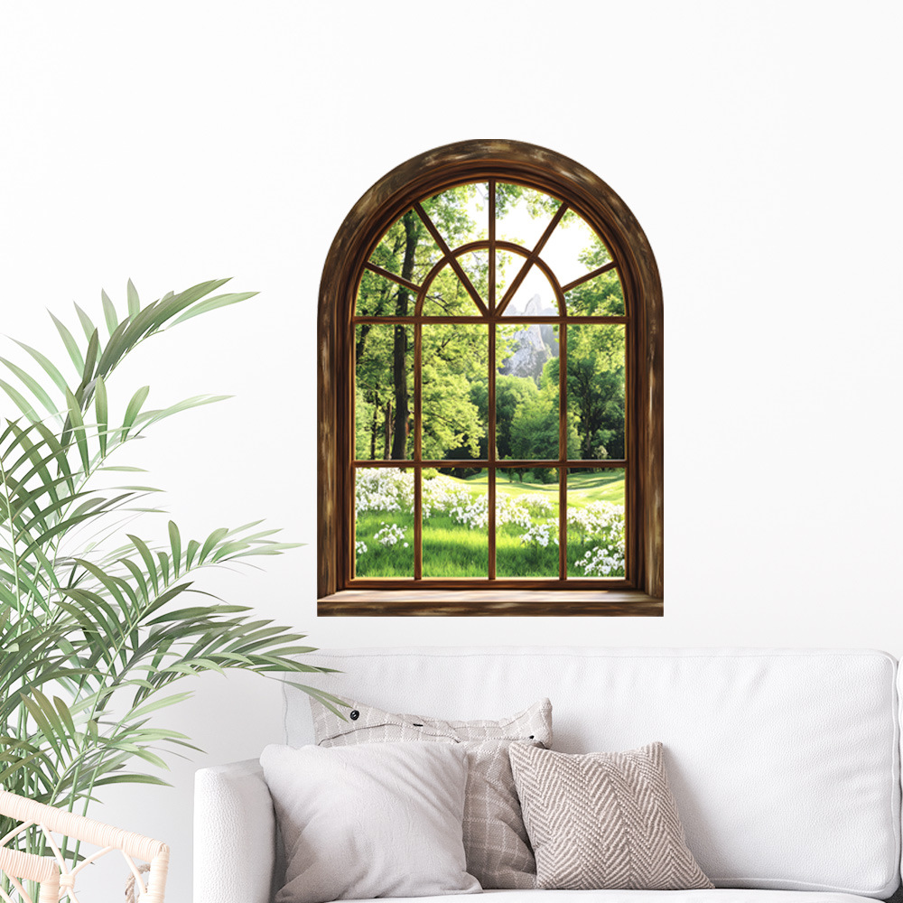 Innovative retro fake window green plant bedroom living room porch dormitory home wall decoration stickers self-adhesive wholesale cross-border