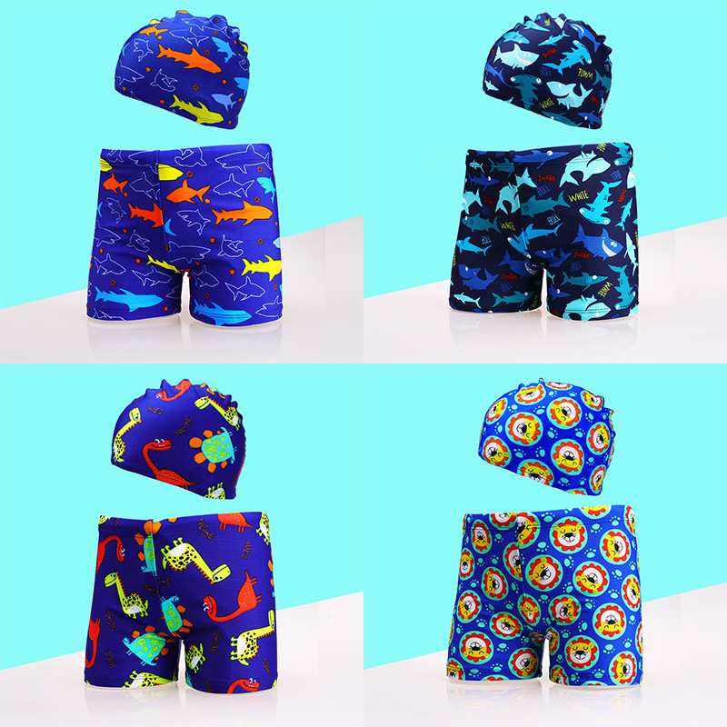 Cartoon children's swimming trunks boxer baby swimming trunks boys plus size large children's hot spring swimming suit optional swimming cap special approval