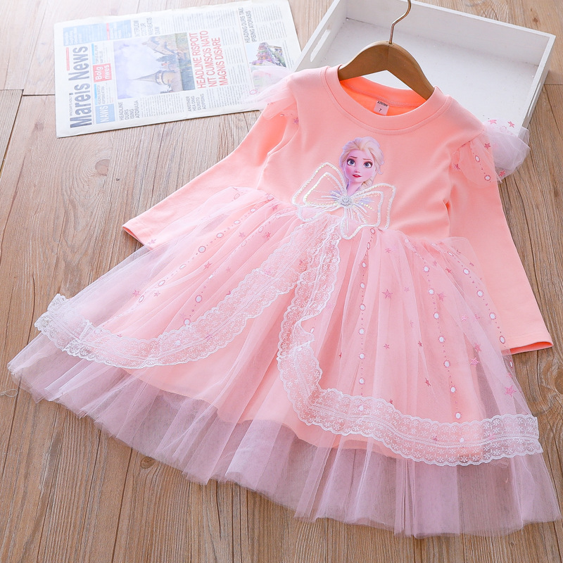 ELSA24 spring new girls' dress ice and snow princess dress lace pettiskirt birthday dress