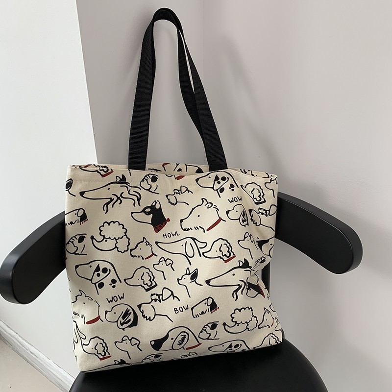 2024 Art Design Carino Animale Dipinto a Mano Illustrazione Borsa a Tracolla Borsa da Scuola Borsa Artistica Retro Grande Capacità Borsa in Tela Donna_voghion.com