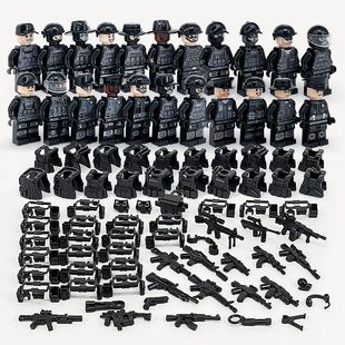 MOC Military Police Building Blocks Set Black Special Police 22 24 28 Small Particle Assembly Toy Bag