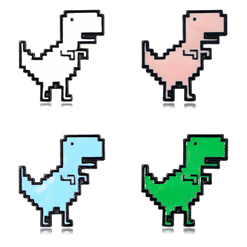 European and American Cartoon Pixel Wind Alloy Animal Jewelry Jurassic White Dinosaur Shape Oil Drop Brooch Bag Buckle Accessories