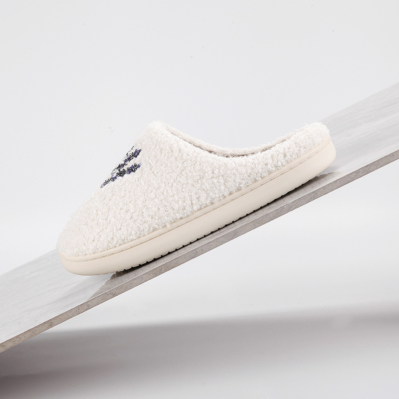 New home lavender warm winter cotton slippers couple men and women thick bottom soft sole shoes thickened non-slip cute card