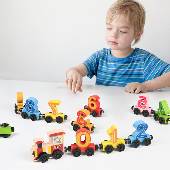 Children's Wooden Magnetic 12 Siamese Digital Train Toy 1-3 Years Old Kindergarten Baby Early Education Enlightenment