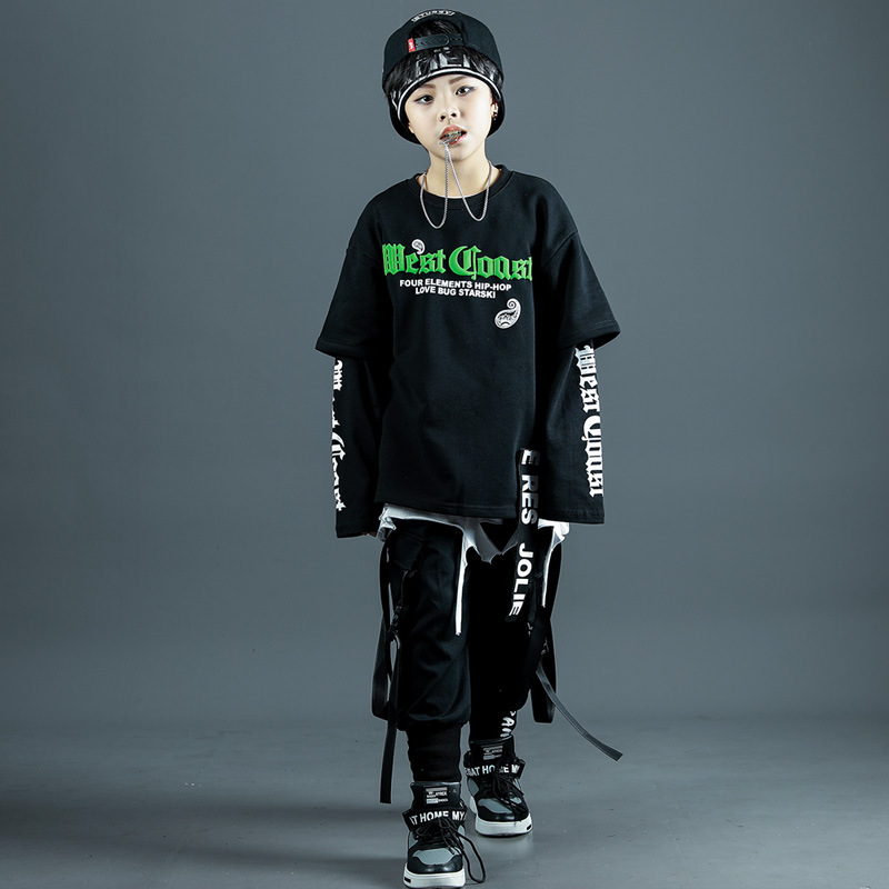 Hip-hop children's streetwear set for boys, spring and autumn, trendy brand explosion street waistnut print children's hoodie performance clothes