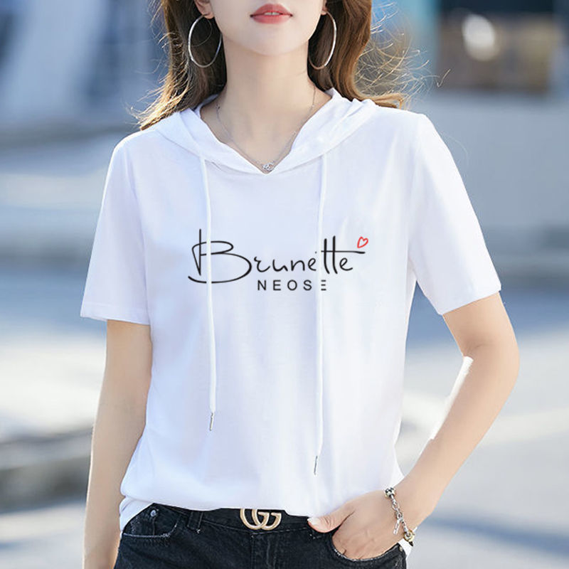 Wholesale price short sleeve T-shirt women's 2023 Summer new Korean version of loose casual ins top hooded sweater tide