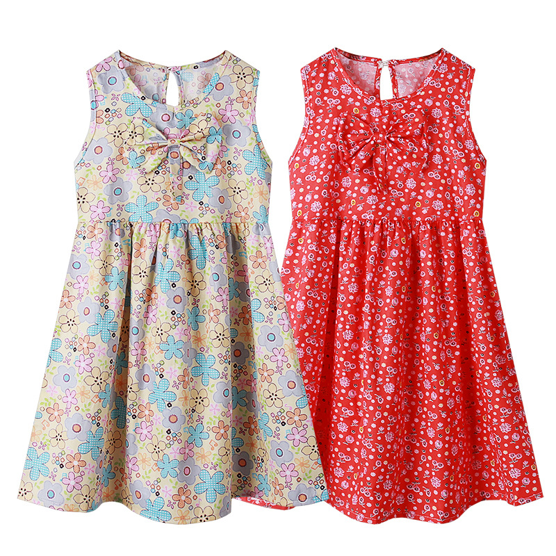 Summer Floral dress Korean Style Girl's Bow Skirt Children's Casual Sleeveless Vacant Skirt