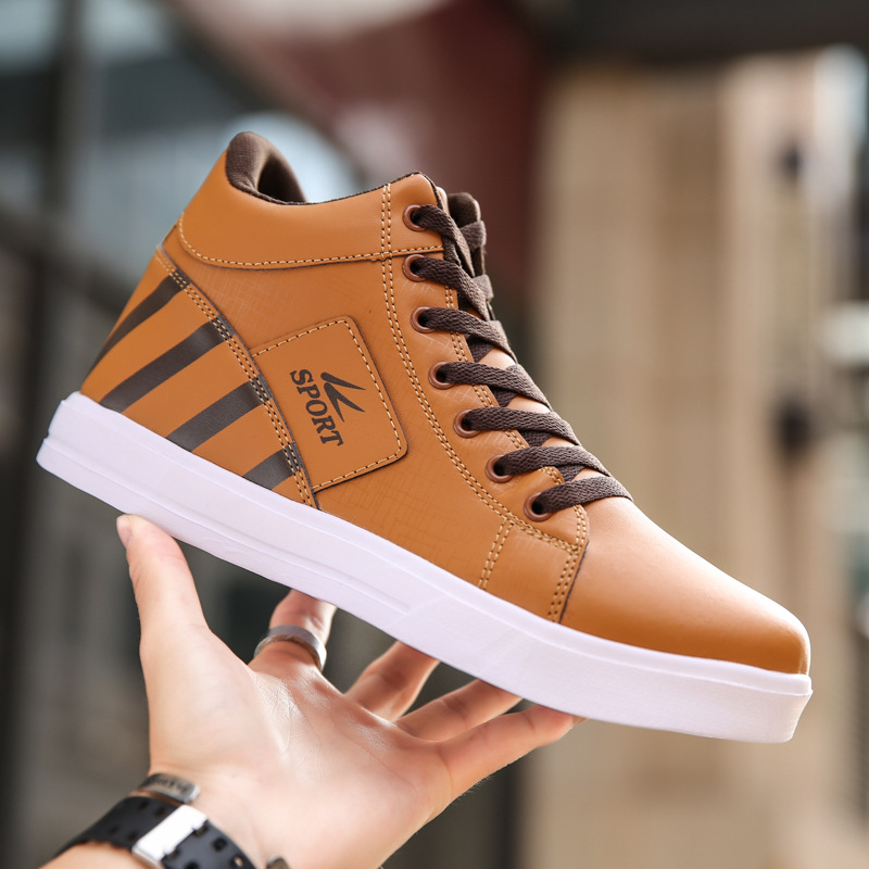 Cross-border Large Size High-top Casual Fashion Leather Sneakers Fashionable Korean Style Trendy Sneakers for Men