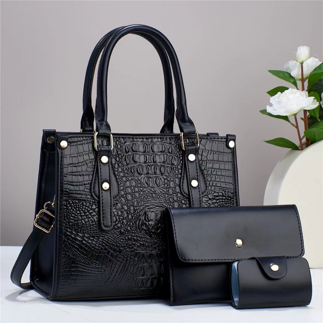 2023 New Trendy Crocodile Pattern Handbag High-grade Shoulder Crossbody Bag Three-piece Texture Foreign Trade Bag