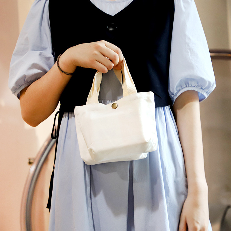 Handbag Canvas Clutch Bag Mini Coin Purse Handbag DIY Handbag Solid Color White Cute Portable