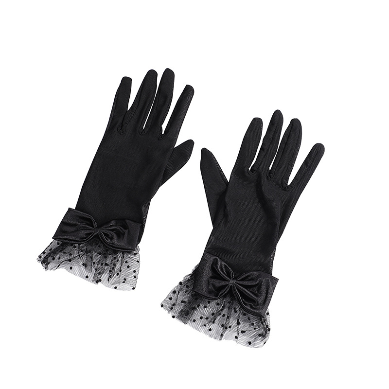 Fashion wedding bridal evening gloves polka dot mesh black lace creative bow gloves in stock