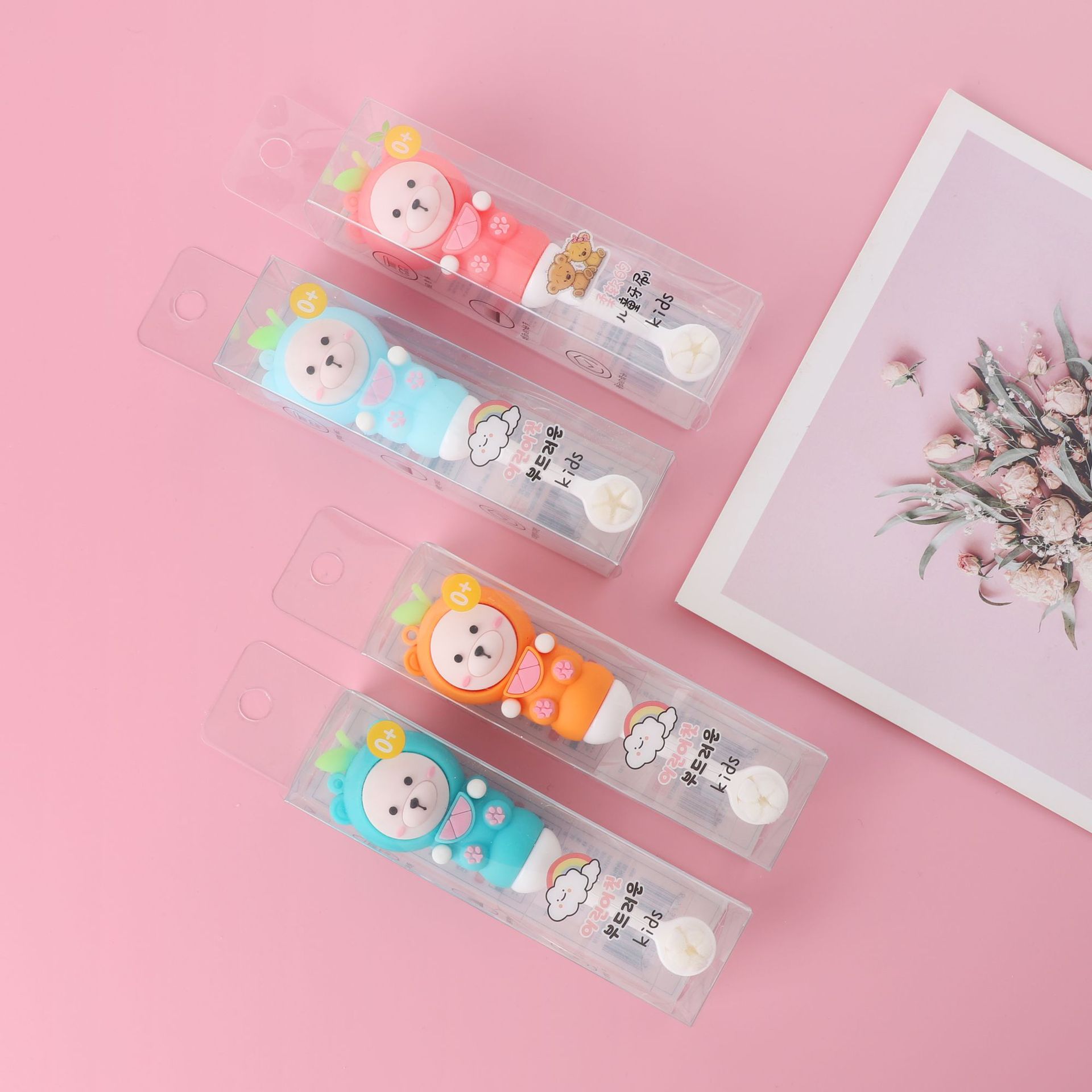 Children's soft hair silicone toothbrush cute fruit bear toothbrush 0-9 years old baby boys and girls supermarket wholesale children's toothbrush