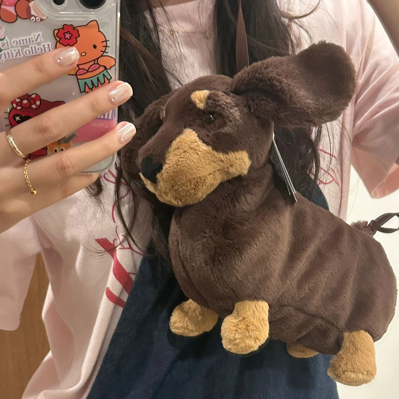Sausage dog bag 2023 new all-match plush toy puppy doll bag cute cartoon doll messenger bag