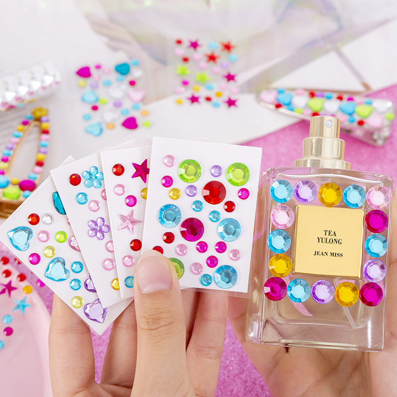 Cross-border wholesale mini diamond stickers children DIY cartoon gem acrylic love stars plum blossom reward sticker
