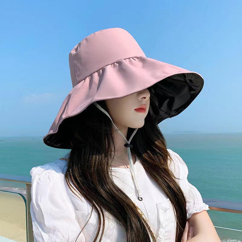New women's spring and summer black glue sun protection sun protection cover face UV protection sun hat beach big brim fisherman hat