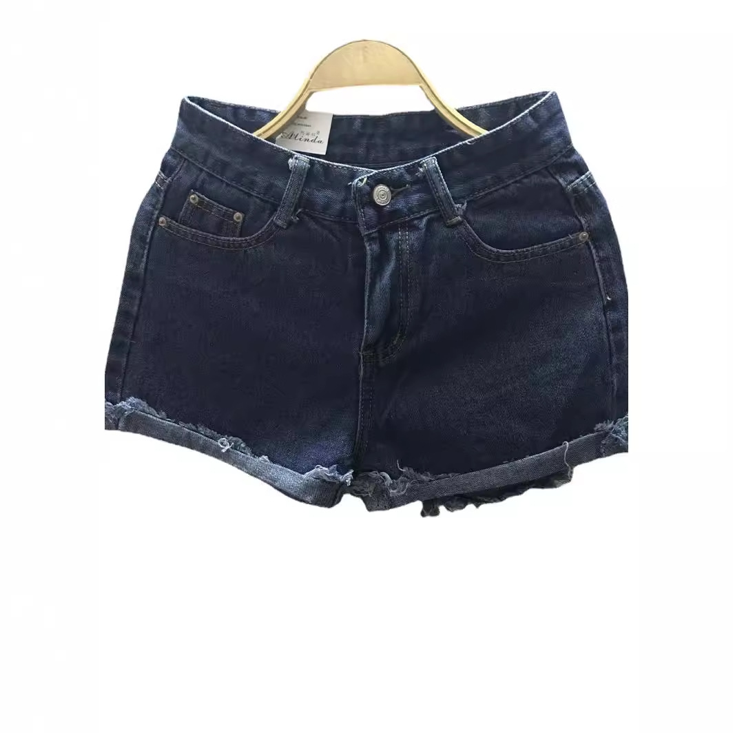 2024 European and American summer new high waist Denim street beard edge women's slim Denim shorts women's clothing