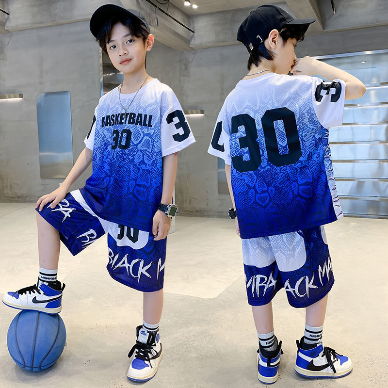 Summer Children's Fashion Loose Casual Ball Suit Boy's Gradient Short-sleeved Five-point Pants Sports Two-piece Set