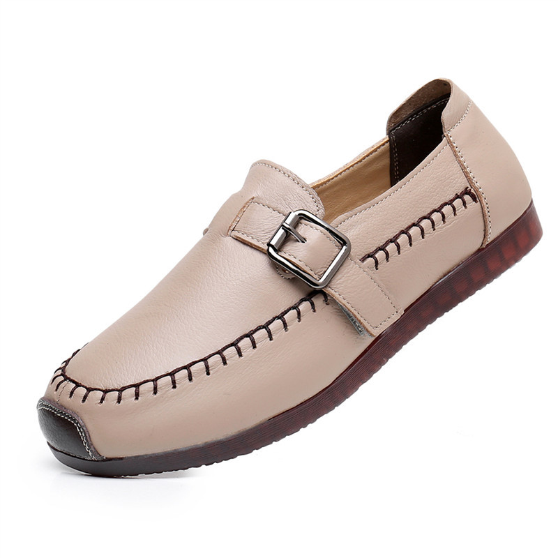 Cowhide Comfortable Soft-soled Moms Shoes Hand-stitched Single-layer Shoes Women's Shoes Large Size Wide Running Women's Shoes 3906