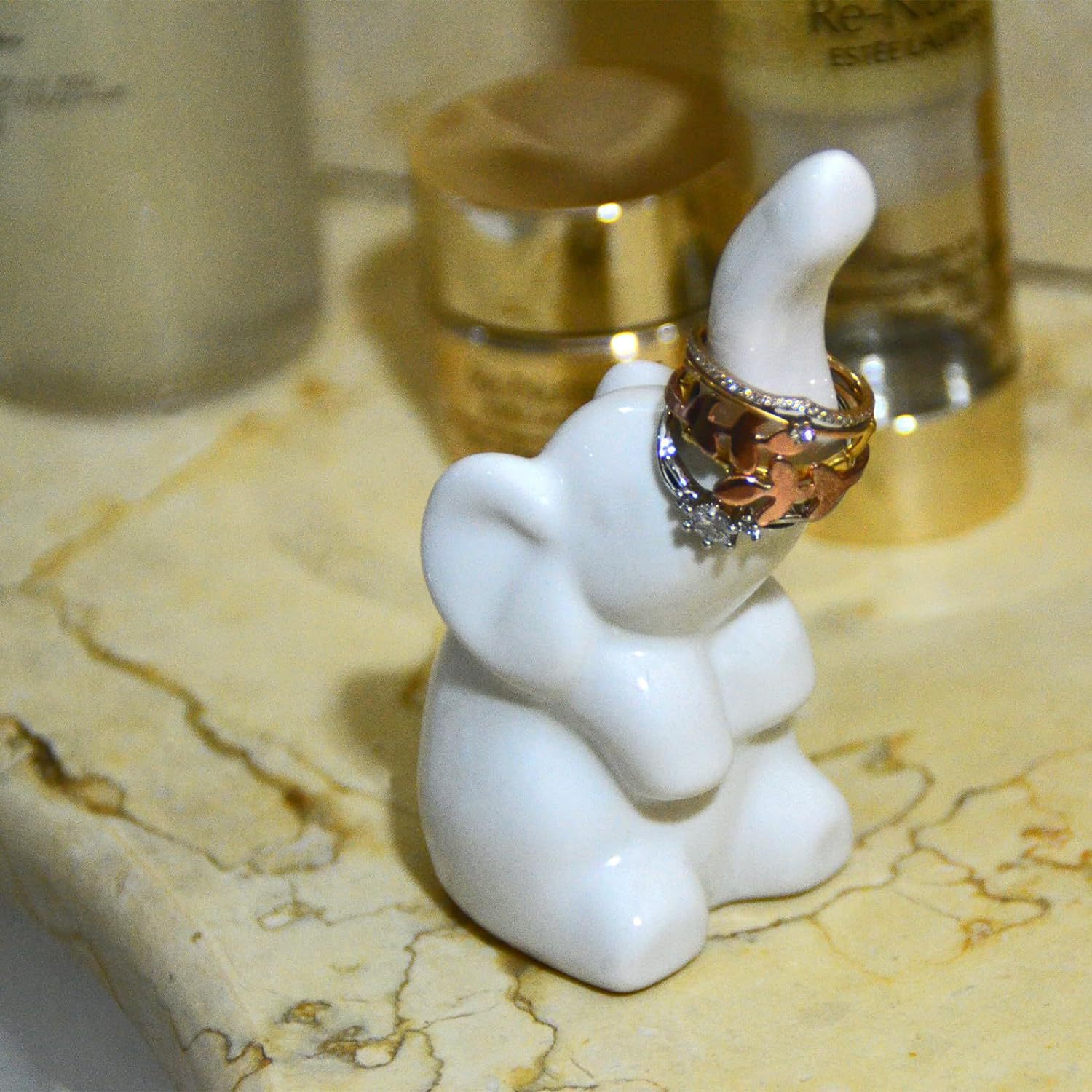 Elephant ring holder for beads, engagement ring display stand holder jewelry tray cute white elephant