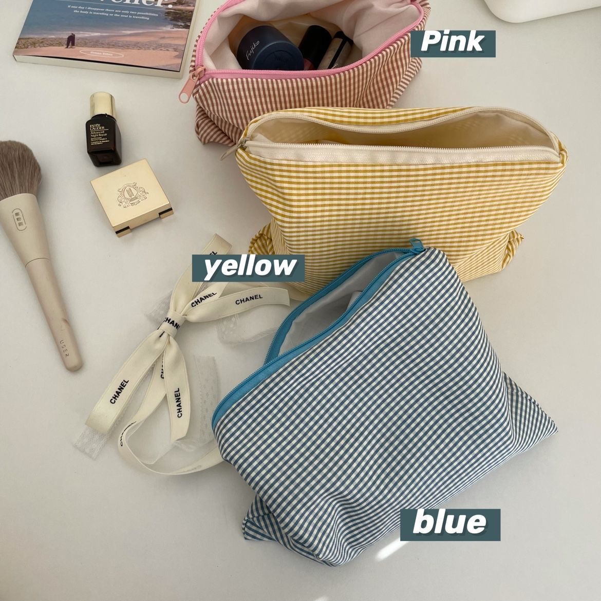 Korean Style ins Gentle Plaid Cosmetic Bag Mori Style Simple Fresh Large Capacity Toiletry Bag Outgoing Portable Storage Bag