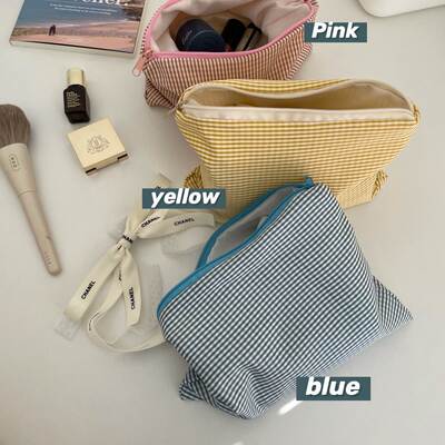 Korean Style ins Gentle Plaid Cosmetic Bag Mori Style Simple Fresh Large Capacity Toiletry Bag Outgoing Portable Storage Bag