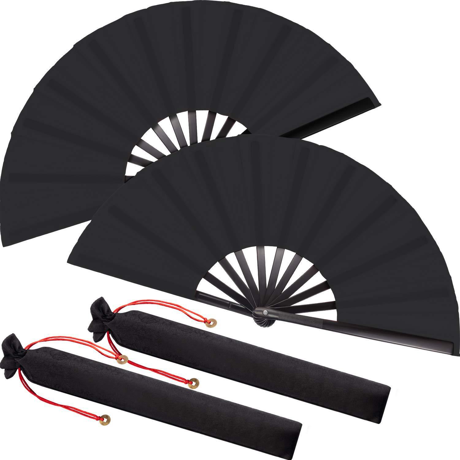 One foot 33cm black and white red ring fan pure black kung fu fan opening and closing smooth cross-border antique folding fan