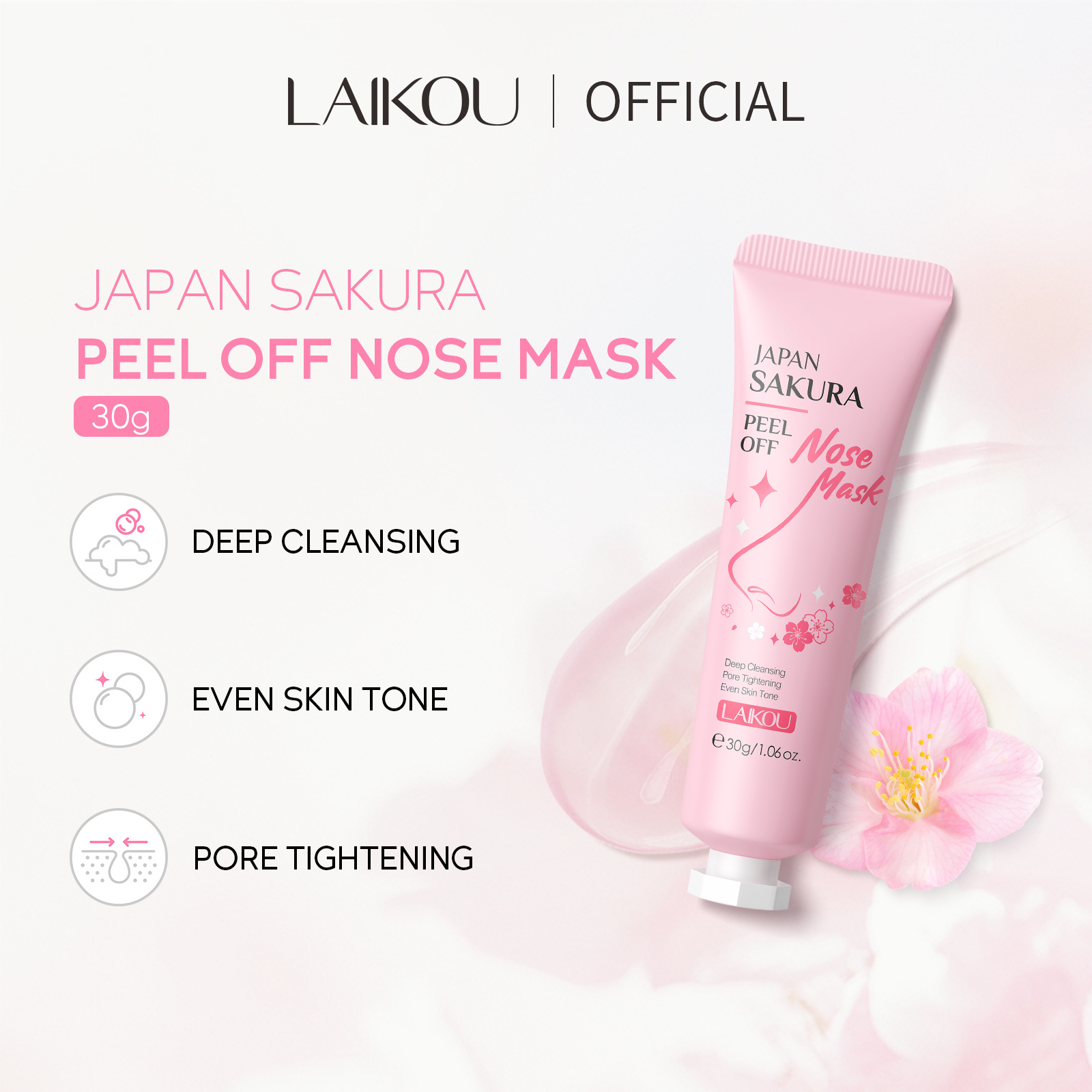 LAIKOU櫻花撕拉鼻膜30g補水保濕清潔廠家化妝品批發一件代發