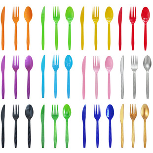 in stock disposable knife and fork spoon plastic gold and silver white color birthday party small spoon cross-border foreign trade