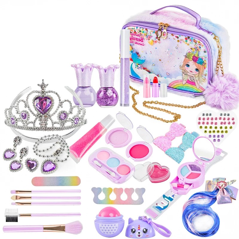 Cross-border children's cosmetics girls play house DIY makeup lipstick Nail Polish Crown makeup handbag suit