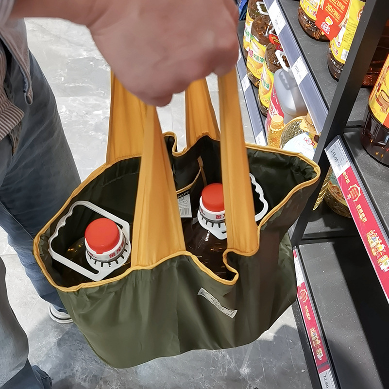 Spot Medium Solid Color Supermarket Shopping Bag Bundle Pocket Drawstring Environmentally Friendly Shopping Bag Folding Portable Storage Travel Bag