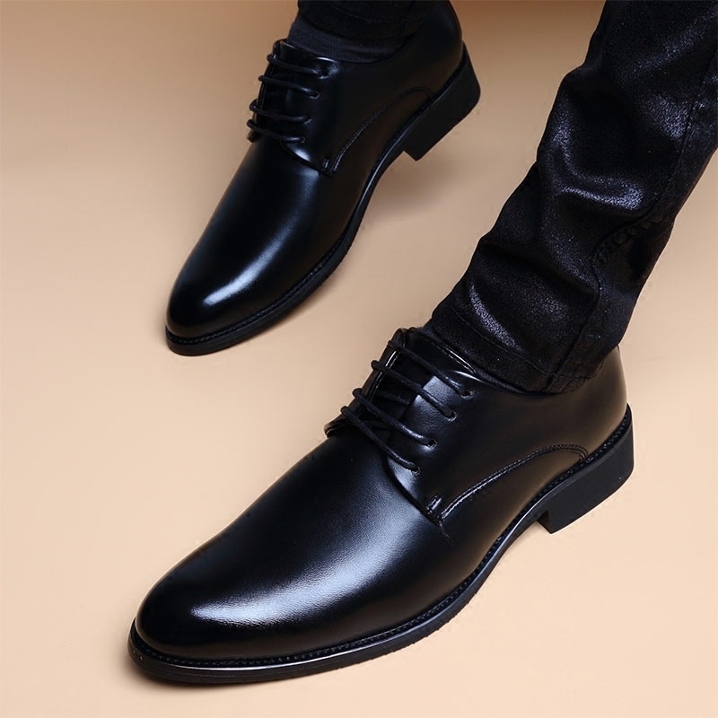 Summer Korean-style British Pointed Toe Height-increasing Leather Shoes Men's Business Casual Shoes Youth Lace-up Dress Fashionable Men's Shoes