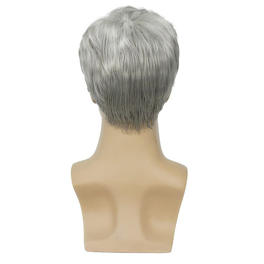 Foreign Trade European and American Men's Wig Handsome Fluffy Short Hair Grandma Grey Wig Chemical Fiber Headgear Man wigs