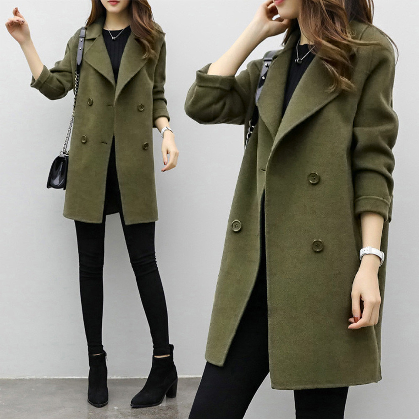 Woolen coat mid-length double-breasted long sleeve solid color woolen coat for women_voghion.com