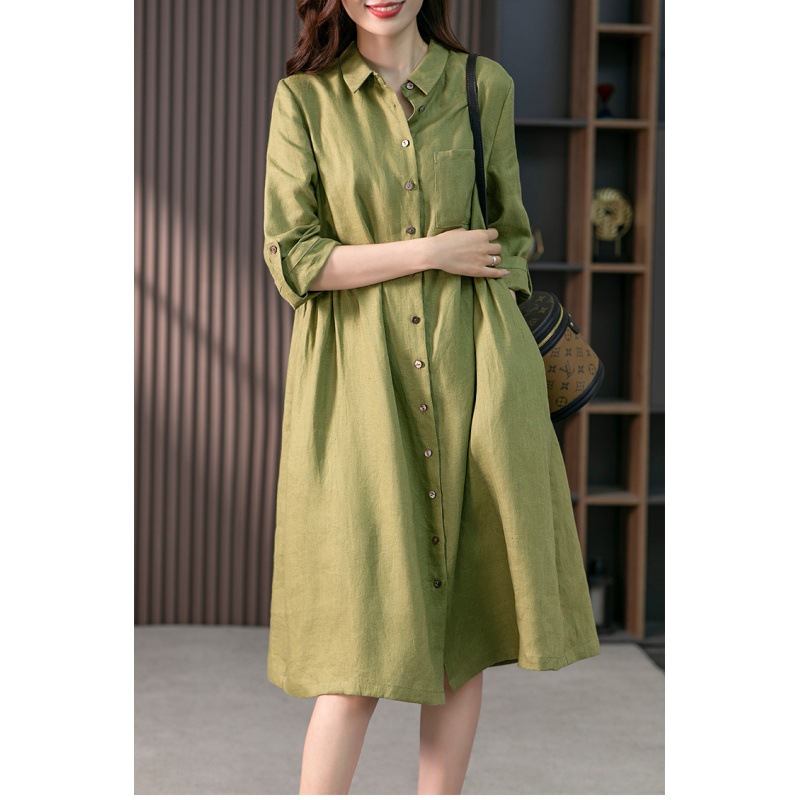 Official Figure 2024 Spring and Summer New Elegant French Cotton and Linen Shirt Skirt Design Sense Niche Slim Solid Color dress