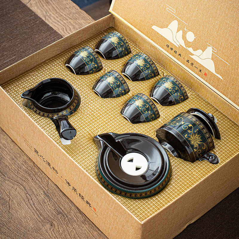 Lazy man semi-automatic tea set set creative Stone Mill rotating water kung fu tea maker household ceramic teapot gift
