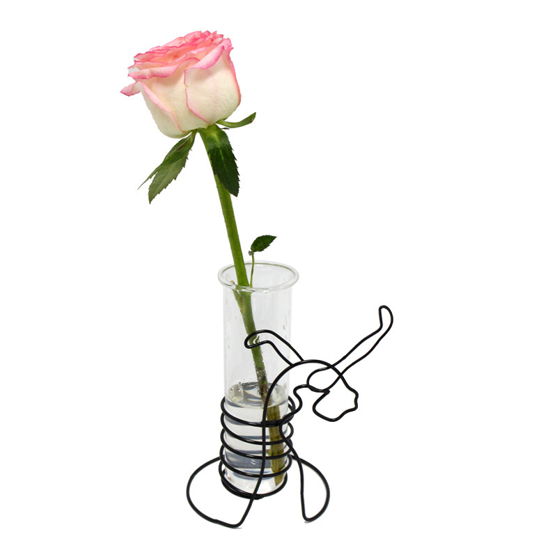 Factory new metal iron hydroponic container glass test tube vase creative home living room flower stand decoration flower arrangement