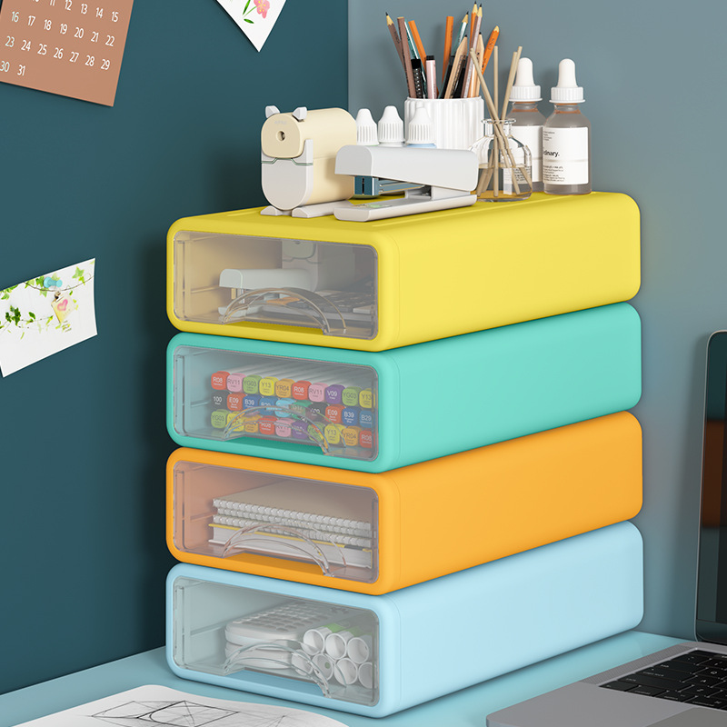 Drawer-type desktop storage box plastic stationery transparent storage box office cosmetics multi-layer organizing storage rack
