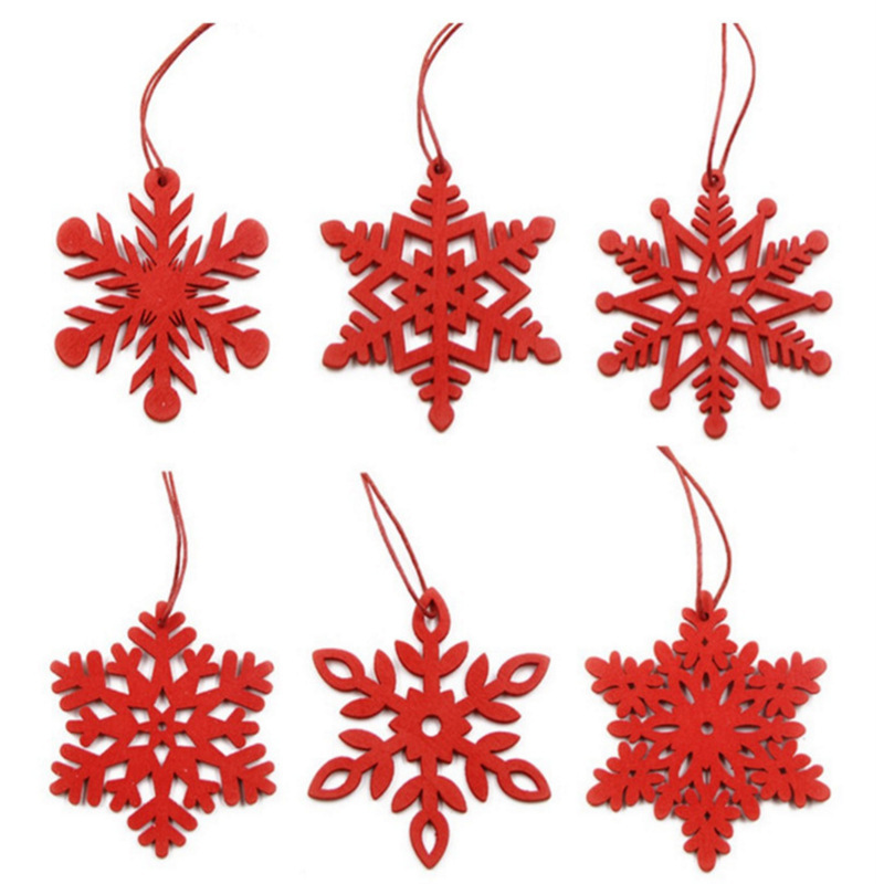 6 pcs/bag Wooden Christmas Snowflake Christmas Tree Ornaments Trojan Bell Decoration Crafts Listing