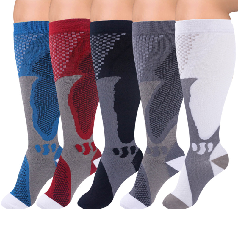 Meias de pressão de nylon para enfermeiras, fertilizantes Plus, meias de compressão para corrida e fitness para homens e mulheres, modelos europeus e americanos_voghion.com