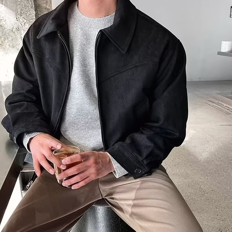 National fashion retro all-match short lapel jacket spring and autumn zipper fashionable niche American jacket all-match men's fashion