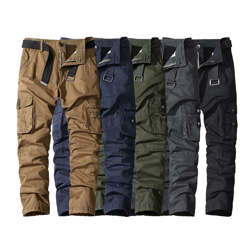 Cross-border manufacturers Amazon Supply Four Seasons cotton casual pants men's youth overalls multi-pocket straight trousers